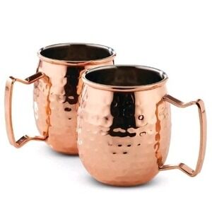 NEW! Moscow Mule Hammered Copper Clad Stainless Steel 2 Mug Set 16 Oz Barrel